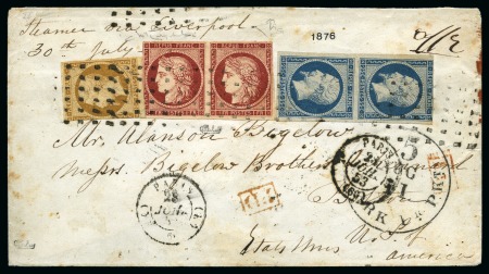 1853, Lettre en double port pour les ETATS-UNIS avec 10c Présidence