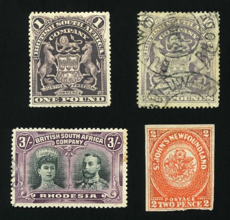 Small group incl. Rhodesia 1898-1908 £1 unused, £10