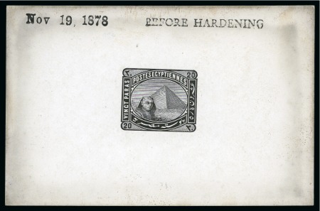 Stamp of Egypt » 1879 De La Rue 20pa die proof in black on glossy card (92 x 60mm),