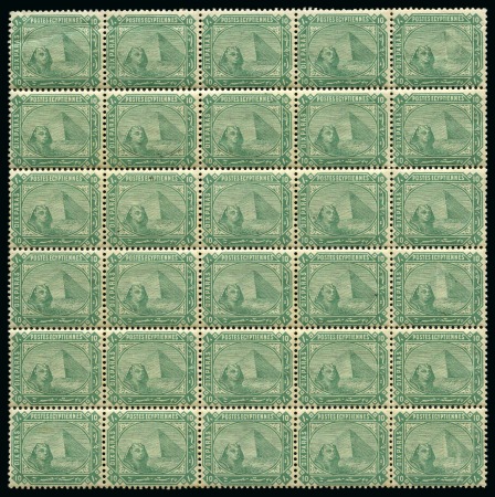 Stamp of Egypt » 1884 Changed Colours 10pa green, mint sheet marginal block of thirty, fresh,