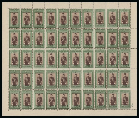 Stamp of Egypt » 1936-1952 King Farouk Definitives  1937-46 50pi green and sepia, complete nh sheet of