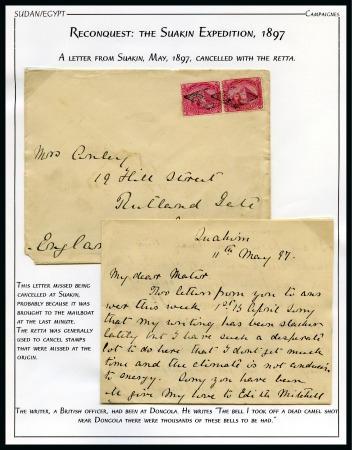 Stamp of Egypt » Egyptian Post Offices Abroad » Territorial Offices SUAKIN: 1897 (11.5) Envelope from written from British Officer originally in Dongola, from Suakin to London
