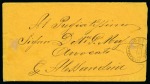 1882 Envelope franked with block of four 10p pale slate tied to back by Samanoud cds