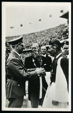 SPIRO LOUIS picture postcard of himself and Hitler from the 1936 Berlin Games