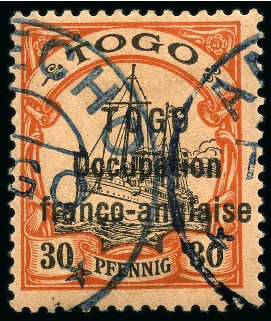 Stamp of Colonies françaises » Togo 1915, Rarissime 30pf rouge et noir sur saumon avec surcharge