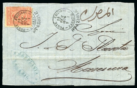 1pi scarlet, single tied on 1875 cover front to Mansura