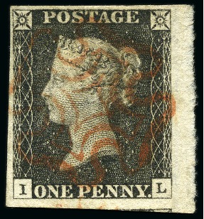 1840 1d Black pl.3 IL with good to huge margins, light and neat red MC