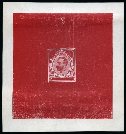 Stamp of Great Britain » King George V » 1911-12 Downey Head Issues 1911 Downey 1/2d die proof, die A, with uncleared value tablets and surround, showing small reversed "2" above design, printed in deep carmine