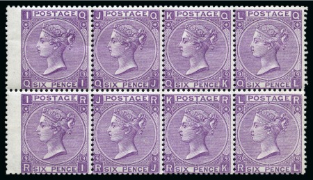 1867-80 6d Mauve pl.9 QI/RL mint og block of eight