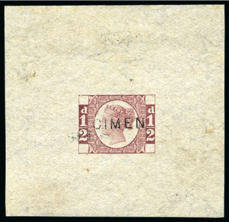 Stamp of Great Britain » 1854-70 Perforated Line Engraved 1878 1/2d Die proof for lighter and more fugitive colours printed in rose lake on white wove paper