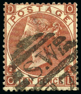Stamp of Great Britain » 1855-1900 Surface Printed » 1867-80 Large Uncoloured Corner Letters, Wmk Spray of Rose 1867-80 10d Red-Brown pl.2 ABNORMAL issue, lettered OD (without wing margin) showing the "abnormal official perforation" produced only at Somerset House
