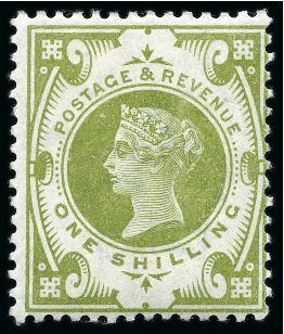 Stamp of Great Britain » 1855-1900 Surface Printed » 1887-1900 Jubilee Issue & 1891 £1 Green 1887-1900 Jubilee issue 1s colour trial in olive-green