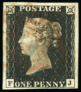 Stamp of Great Britain » 1840 1d Black and 1d Red plates 1a to 11 1840 1d Black pl.1b FJ with INVERTED WATERMARK