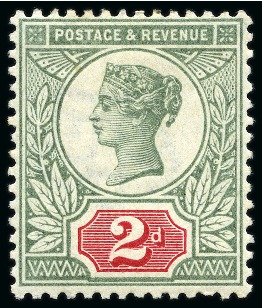 Stamp of Great Britain » 1855-1900 Surface Printed » 1887-1900 Jubilee Issue & 1891 £1 Green 1887-1900 Jubilee issue 2d green and carmine with INVERTED WATERMARK