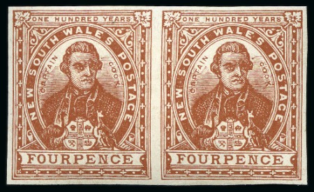 Stamp of Australia » New South Wales 1899 Captain Cook 4d red-brown, chalk-surfaced paper, mint og IMPERFORATE horizontal pair
