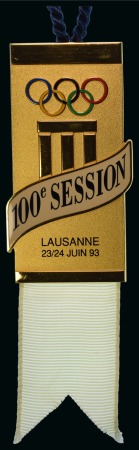 1993 IOC Congress in Lausanne participation badge with white ribbon