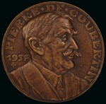 1937 "The Revival of the Olympic Games" Coubertin commemorative medal, 85mm, for the death of Pierre de Coubertin