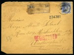 MOHAMMERAH: 1912 Envelope franked with India KEVII 2a6p and 1/2a block of 4