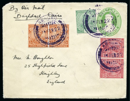 Abadan: 1922 1/2a Indian postal stationery uprated