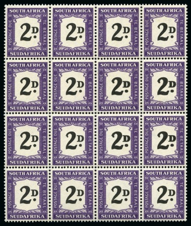 Postage Dues: 1948-49 2d black & violet in mint block of 12, with four stamps (nos.7-8 & 11-12) showing the "double D" variety