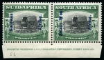 Stamp of South West Africa 1927 5s & 10s in mint nh lower marginal pairs with complete Bradbury Wilkinson printer's inscription