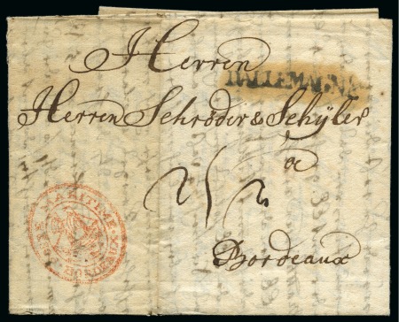 1744, Lettre de Hambourg pour Bordeaux avec marque "D