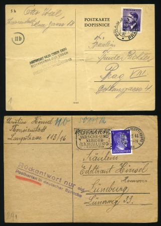 Stamp of Germany » Bohemia and Moravia » Theresienstadt 1944-45, Pair of cards from internees in Theresienstadt concentration camp