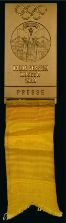 1980 IOC Session in Moscow official Press badge with yellow ribbon