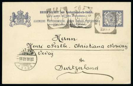 Stamp of Switzerland / Schweiz » Ganzsachen » Postkarten 1903, eingehende Ganzsache aus Ned. Indien, Herrn Nestlé (Gründer der Firma Nestlé) adressiert