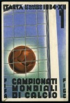 1934 World Cup official postcard with 1934 World Cup 20c & 50c plus the official vignette all tied by Roma Ferrovia 5.6.34 cds