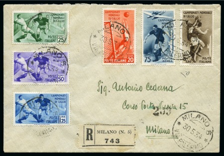 Stamp of Topics » Sport and Games » Football 1934 World Cup normal set of 5 and airmail 75c on envelope