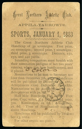 Stamp of Olympics » Ancient Olympia & Pre-Olympics 1883 South Australia 1d postal stationery card with printed advert on reverse for the Great Northern Athletic Club