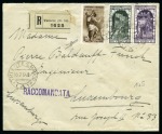 1934 World Cup 5L+2L50 on cover sent registered from Trieste to Luxembourg