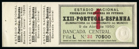 Stamp of Topics » Sport and Games » Football 1950 WORLD CUP: Ticket for the match between Portugal and Spain on April 9th, unused with stubs
