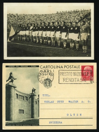 Stamp of Topics » Sport and Games » Football 1934 World Cup: Original postcard of the Czechoslovakian team plus Italian 75c postal stationery showing Rome’s National Fascist Party Stadium