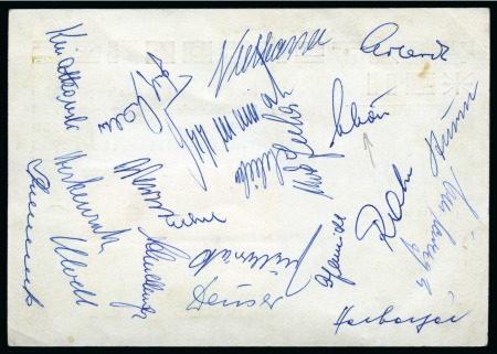 1958 World Cup official commemorative card with the signatures of the German team players 