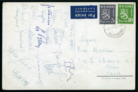 1952 Official postcard of the Italian Football Association signed by the Italian players and coach