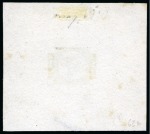 Stamp of Great Britain » Line Engraved Essays, Plate Proofs, Colour Trials and Reprints 1871 1/2d Ormond Hill die proof with void corner letters printed in black on thin white paper