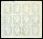 1841 2d Blue trial sheet of twelve with blank corner letters