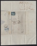 Stamp of Mauritius » <mark>1848</mark>-59 Post Paid Issue » Earliest Impressions (SG 3-5) <mark>1848</mark>-59 Post Paid 2d deep blue, position 3, tied by bars cancel on folded cover to Bordeaux