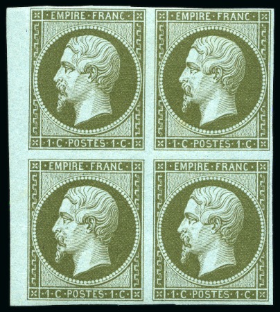 Stamp of France » Empire 1853-1862 1860, Empire non dentelé 1c en bloc de 4 neuf, avec bord de
