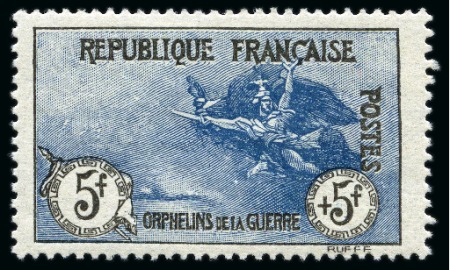 Stamp of France » Émissions à partir de 1900 1917-18, 5F +5F orphelin neuf, charnière légère