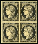 Stamp of France » Type Cérès de 1849-1850 1849, Cérès 20c noir sur jaune en bloc de 4 neuf