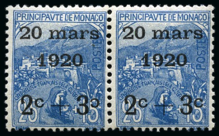 Stamp of Colonies françaises » Monaco 1920, Mariage de la Princesse Charlotte les 3 valeurs avec la variété deuxième C renversé 