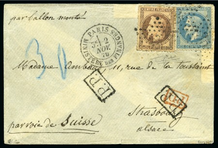 Stamp of France » Guerre de 1870-1871 1870, Lettre ballon monté à destination de l'Alsace