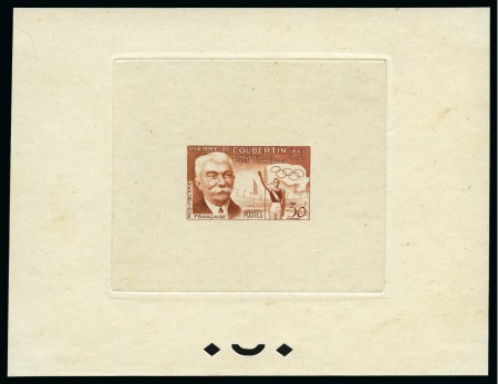 Stamp of Olympics » Pierre de Coubertin and the IOC FRANCE: 1956 30F die proof in brown-red