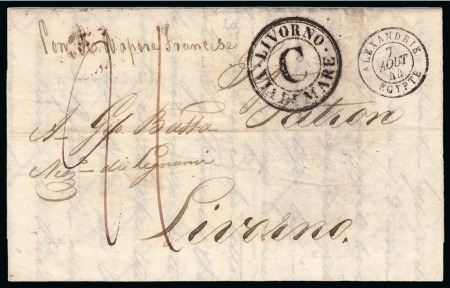 1844 (7.8) Letter from Alexandria to Livorno, postmarked