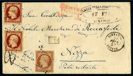 Stamp of Egypt » French Post Offices » Alexandria 1857 (17.2) Combination cover from Cairo to Nice /