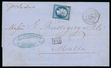 Stamp of Egypt » French Post Offices » Alexandria 1860 (3.4) Letter from Alexandria to Malta, franked