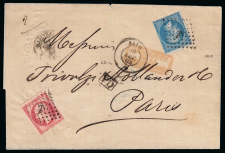 1864 (19.12) Folded cover from Alexandria to Paris,